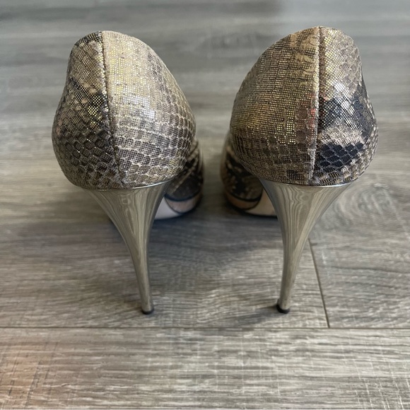 Giuseppe Zanotti Design Snakeskin Crome Heel Pumps Peep Toe - Picture 5 of 6